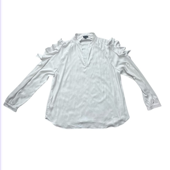 Ann Taylor White Ruffle Cold Shoulder Ladies Blouse Sz XL - Picture 1 of 9
